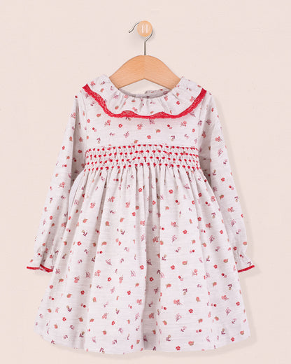 Victoria Red Snowflakes Smock - Baby Dress