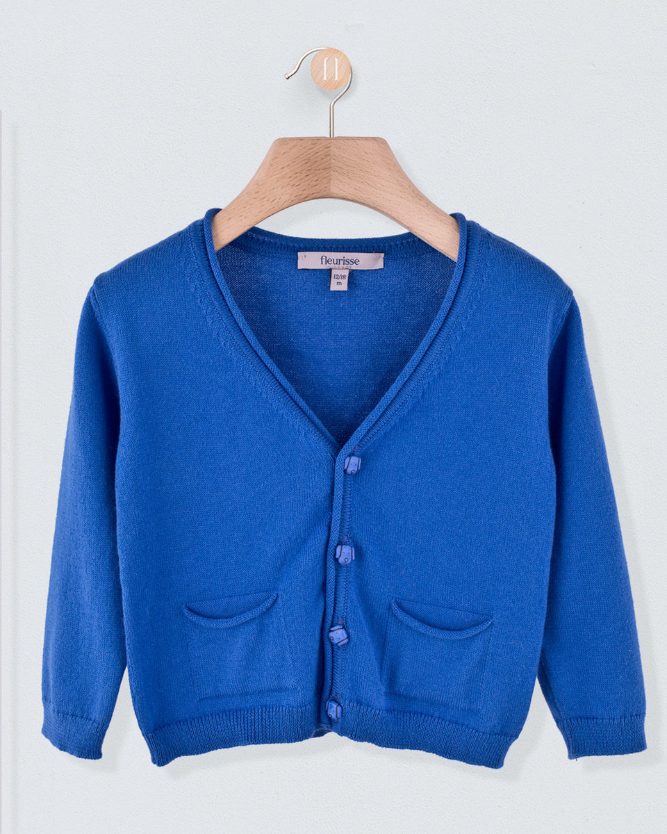 Victor Cerulean Cotton Cardigan with Doggy Buttons