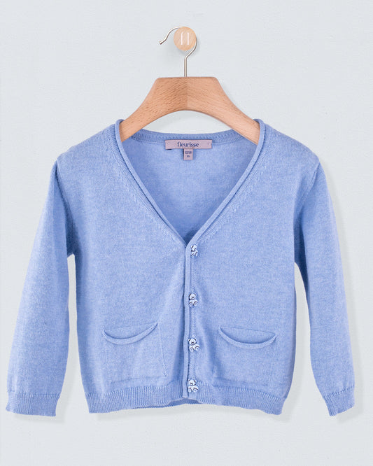 Victor Sky Blue Mélange Cotton Cardigan with Bear Buttons - Sweater
