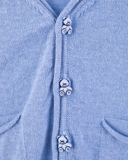 Victor Sky Blue Mélange Cotton Cardigan with Bear Buttons - Sweater