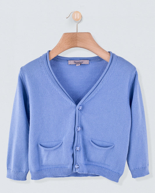Victor Slate Blue Cotton Cardigan with Doggie Buttons - Sweater