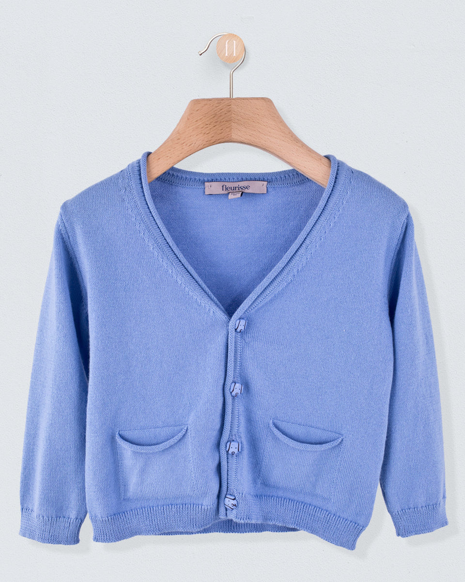 Victor Slate Blue Cotton Cardigan with Doggie Buttons