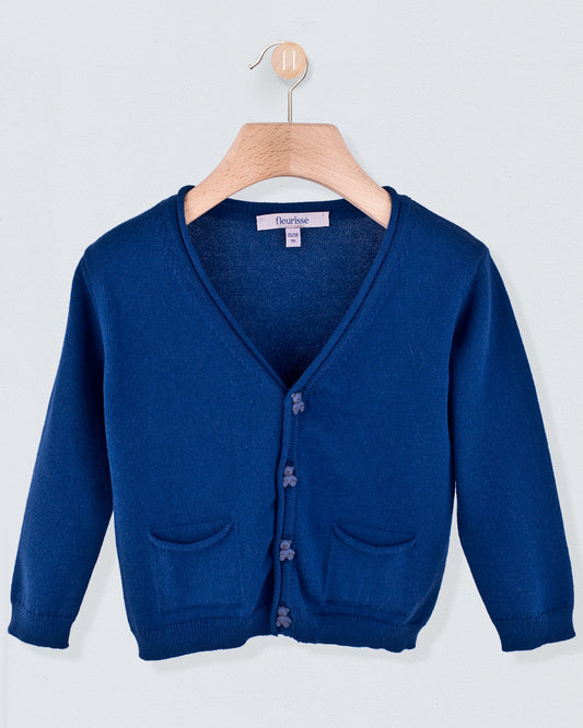 Victor Summer Navy Cotton Cardigan with Bear Buttons - Sweater