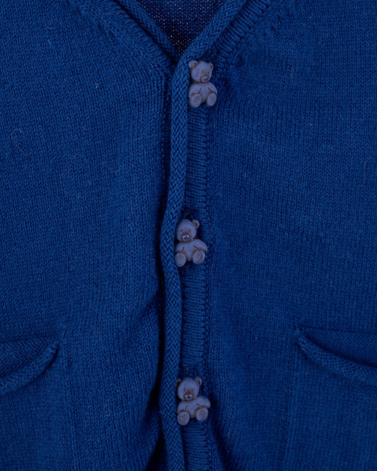 Victor Summer Navy Cotton Cardigan with Bear Buttons - Sweater