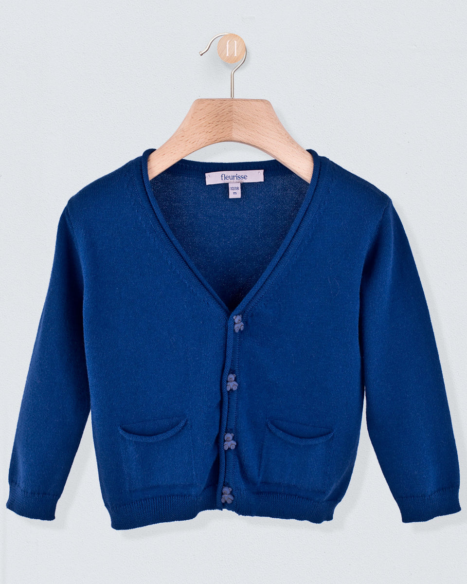 Victor Summer Navy Cotton Cardigan with Bear Buttons