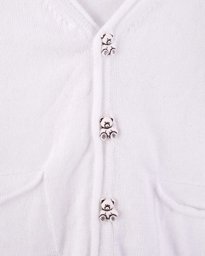Victor Classic White Cardigan with Bear Buttons - Sweater