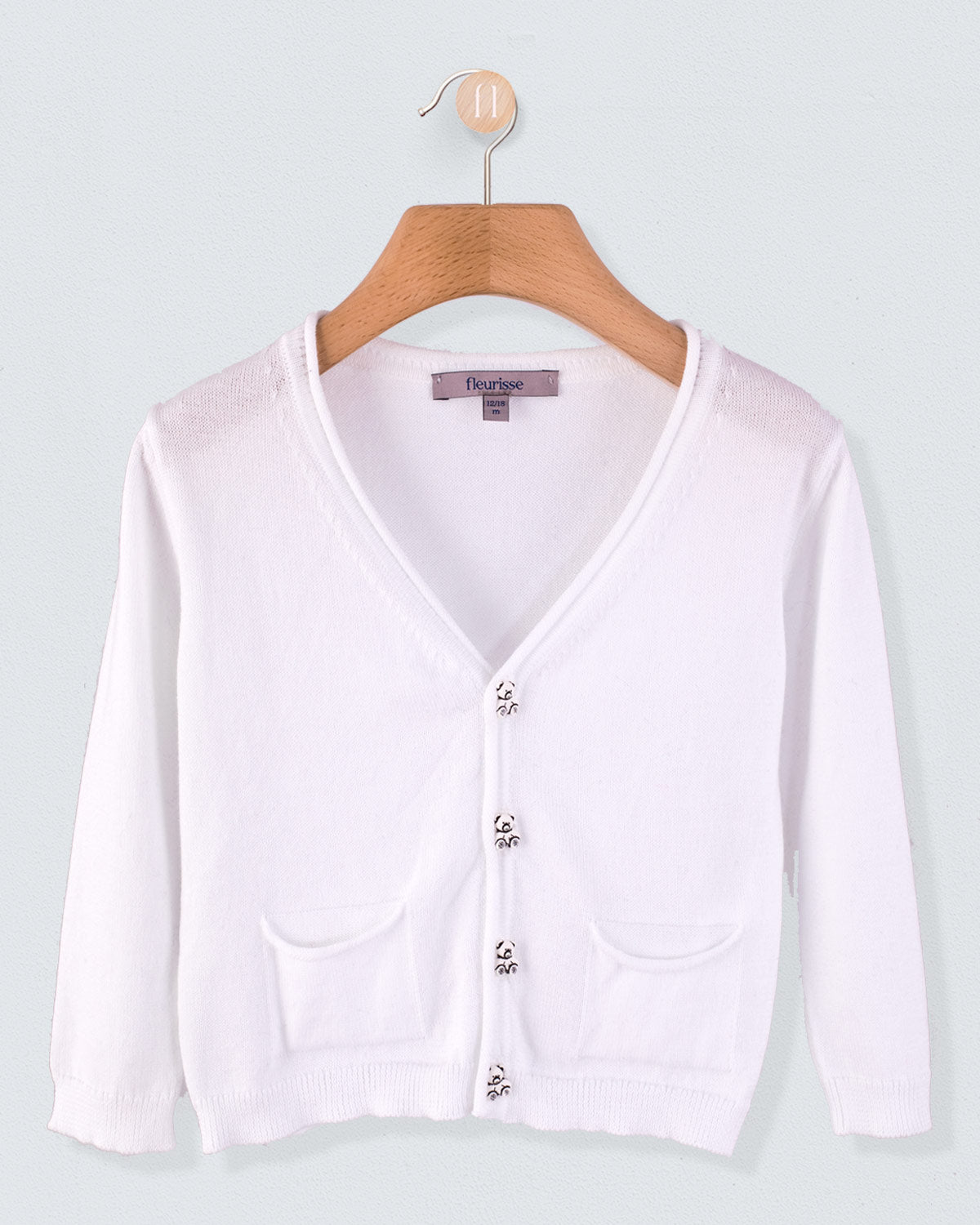 Victor Classic White Cardigan with Bear Buttons - Sweater