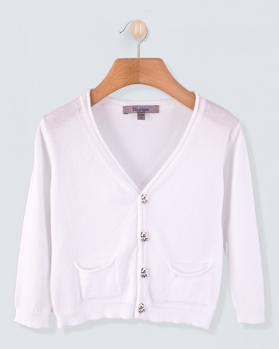 Victor Classic White Cardigan with Bear Buttons