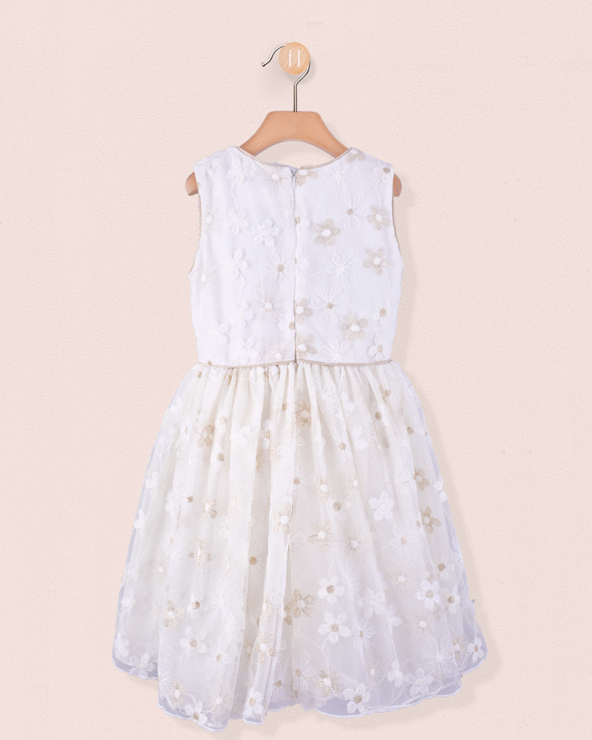 Vichy Gold Embroidered Tulle Dress - Dress