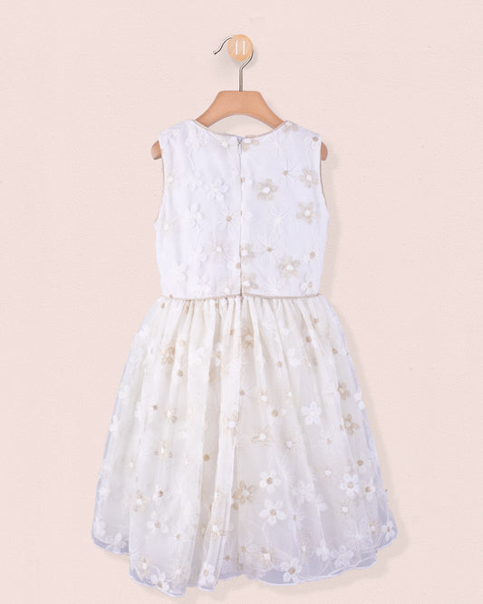 Vichy Gold Embroidered Tulle Dress - Dress