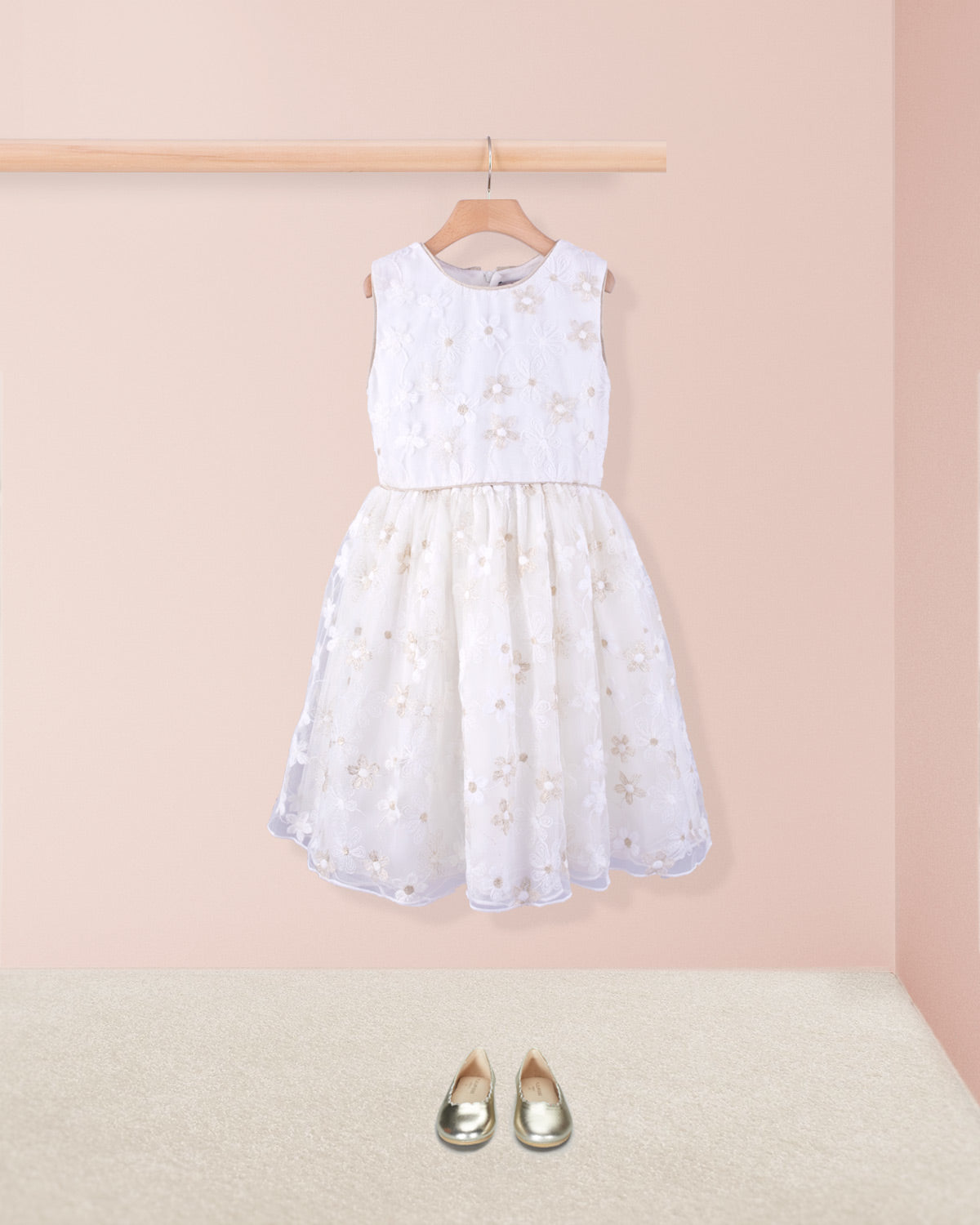 Vichy Gold Embroidered Tulle Dress - Dress