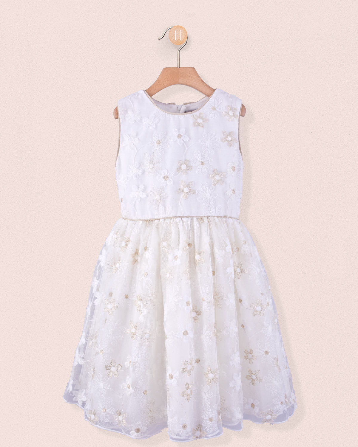 Vichy Gold Embroidered Tulle Dress - Dress