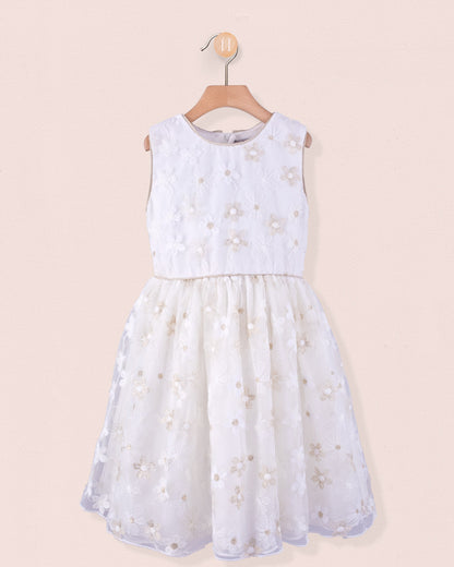 Vichy Gold Embroidered Tulle Dress - Dress