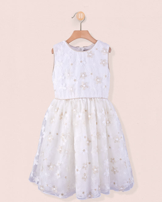 Vichy Gold Embroidered Tulle Dress - Dress