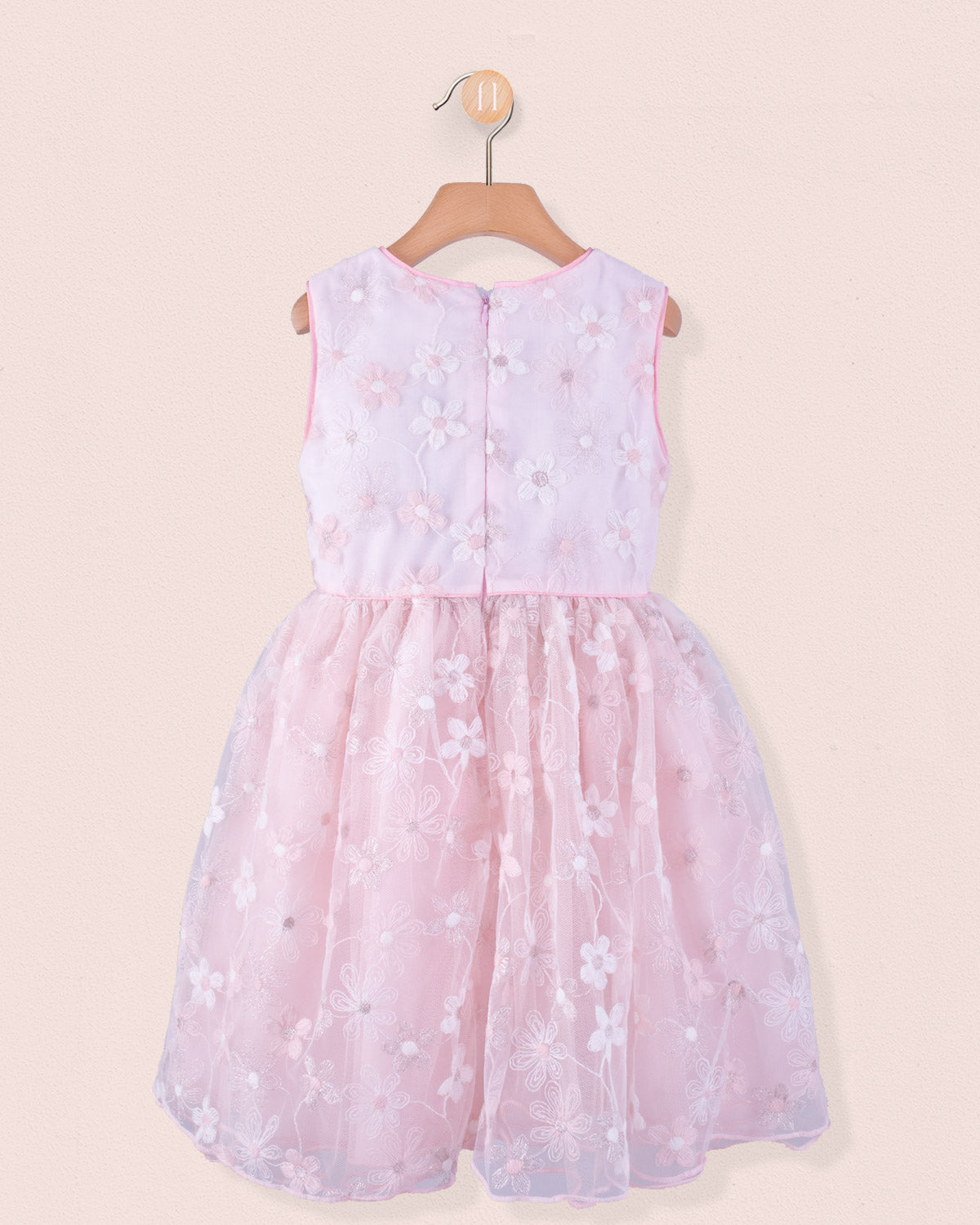 Vichy Pink Embroidered Tulle Dress - Dress