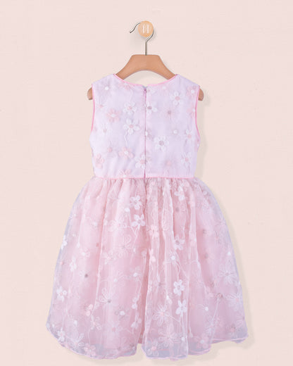 Vichy Pink Embroidered Tulle Dress - Dress