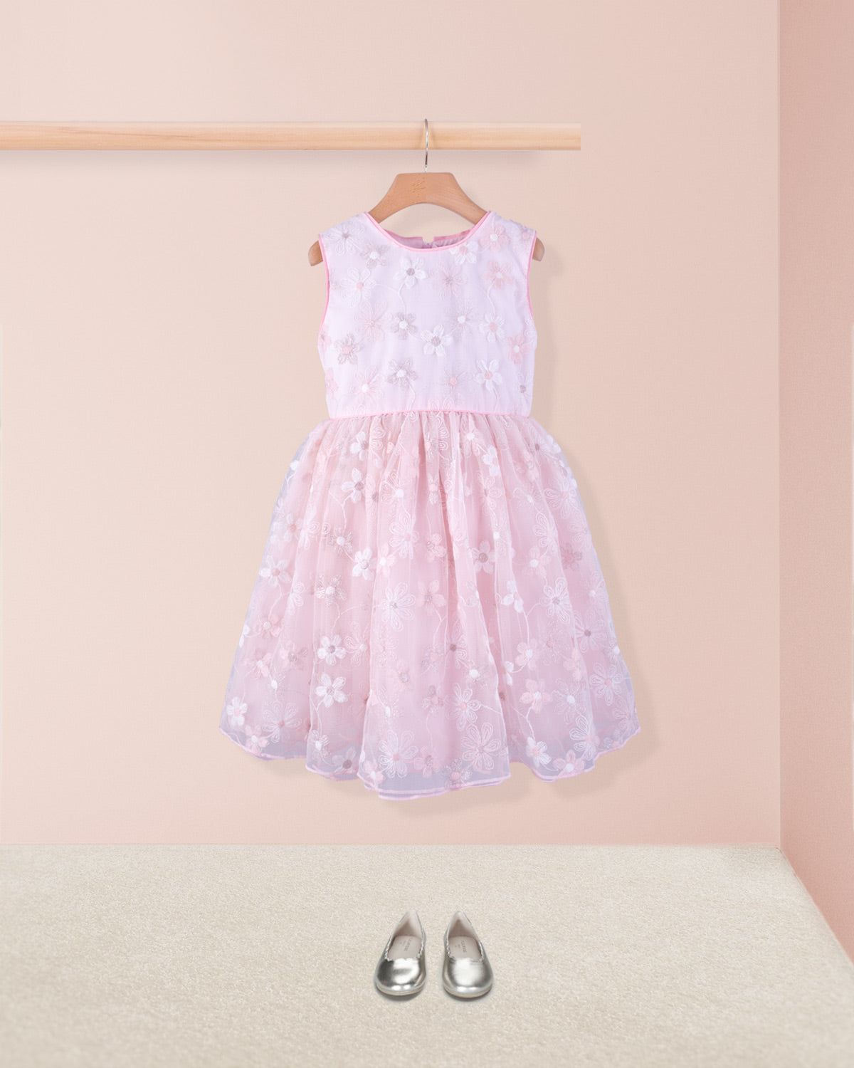 Vichy Pink Embroidered Tulle Dress - Dress