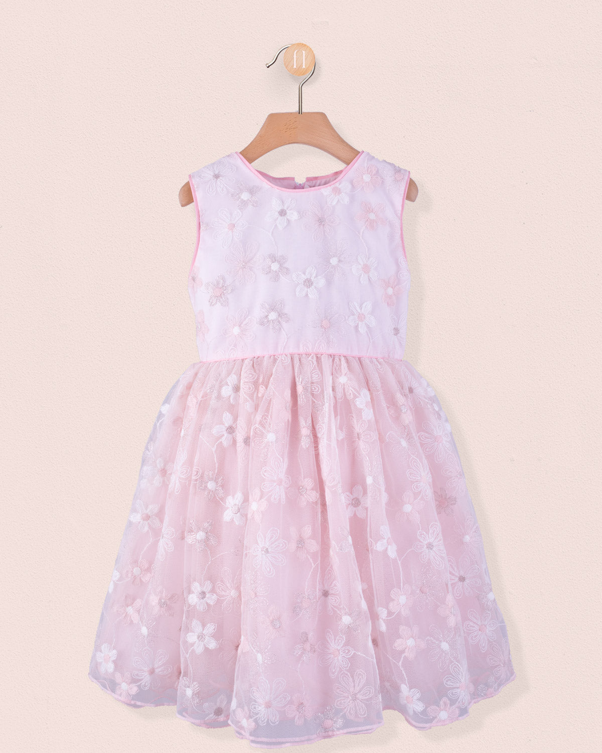 Vichy Pink Embroidered Tulle Dress - Dress