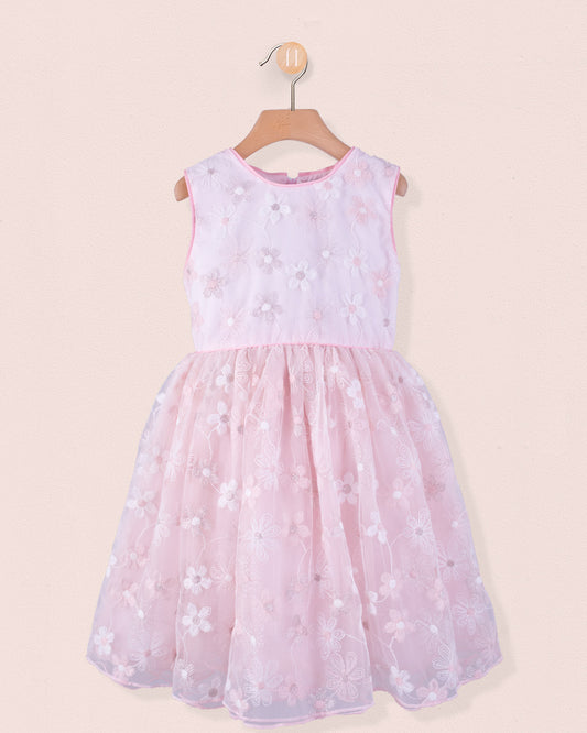 Vichy Pink Embroidered Tulle Dress - Dress