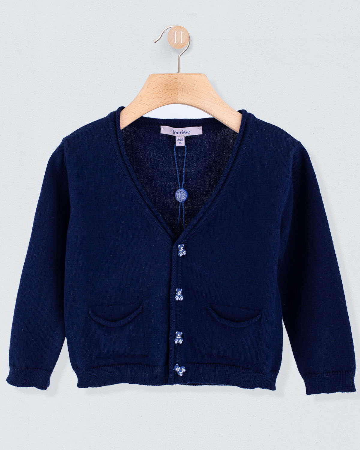 Victor Classic Navy Cotton Cardigan with Bear Buttons - Sweater