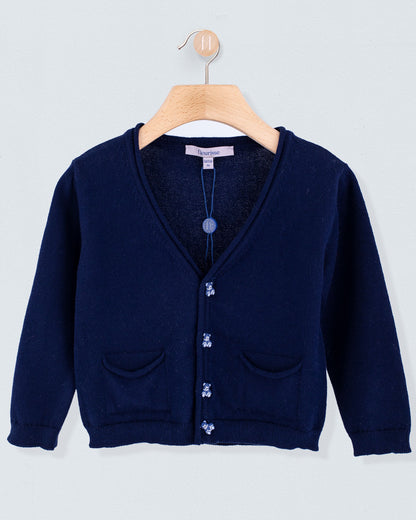 Victor Classic Navy Cotton Cardigan with Bear Buttons - Sweater