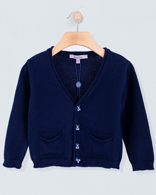 Victor Classic Navy Cotton Cardigan with Bear Buttons - Sweater