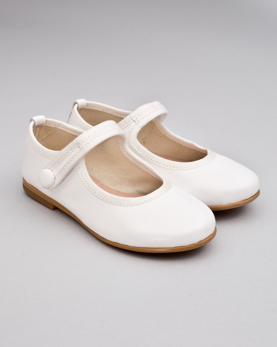 Elizabeth White Leather Mary-Jane With Velcro Closure