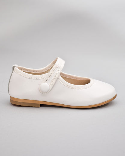 Elizabeth White Leather Mary-Jane With Velcro Closure - Shoe