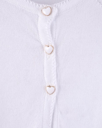 Betsy White Cardigan with Heart Buttons - Cardigan