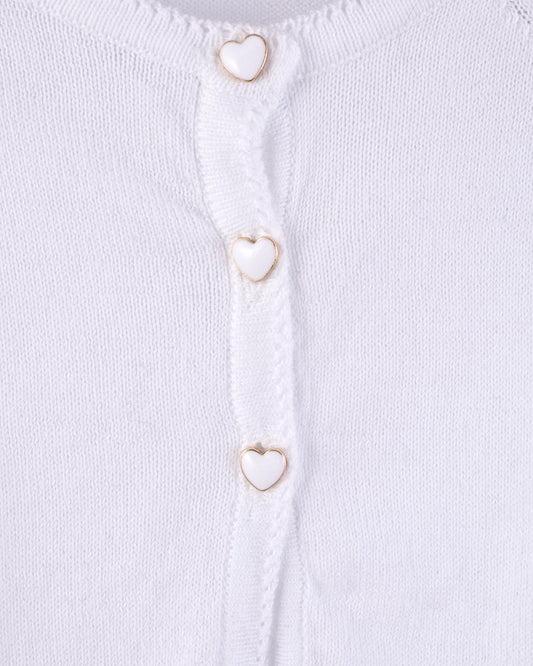 Betsy White Cardigan with Heart Buttons - Cardigan