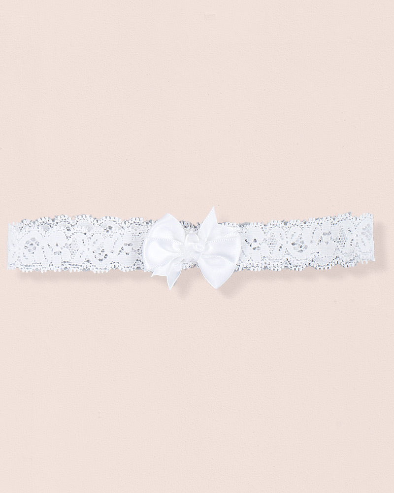 Baby Elastic Headband White Satin Bow