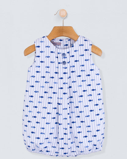 William Blue Stripe Fish Romper - Romper