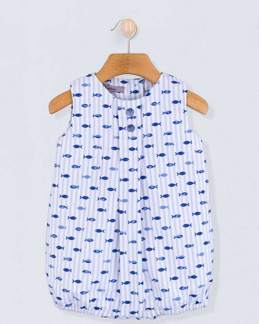 William Blue Stripe Fish Romper - Romper